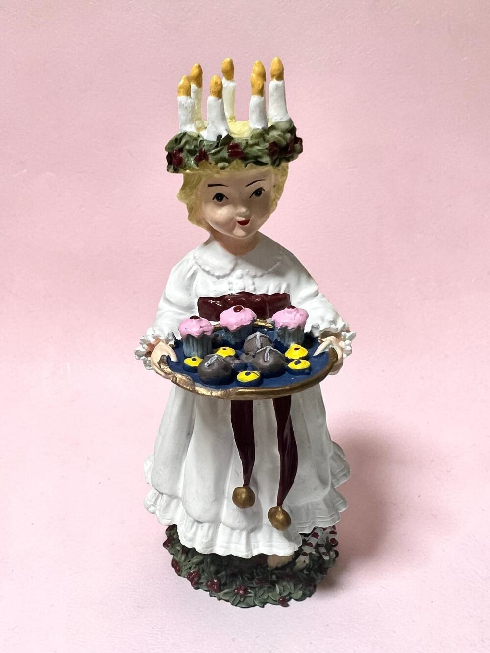 Saint Lucia Girl Figurine w/ Candles & Cakes Int'l Santa Claus Sweden EUC